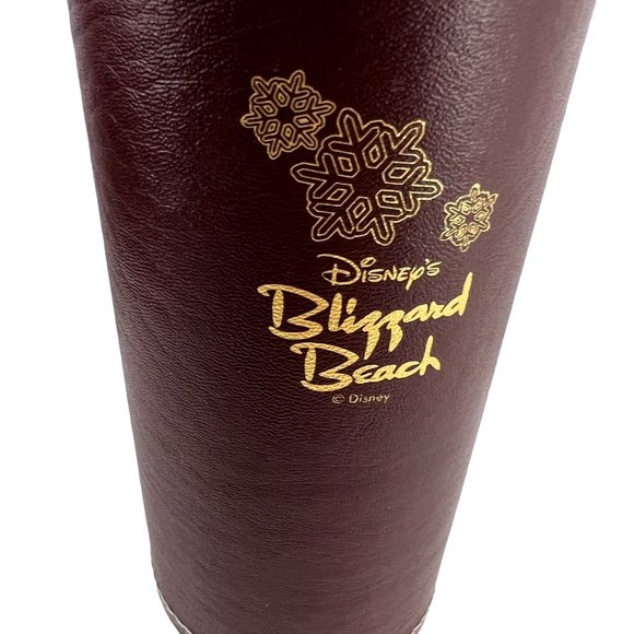 Disney Blizzard Beach Whirley Travel Tumbler Coffee Cup Faux Leather Brown - Picture 2 of 5